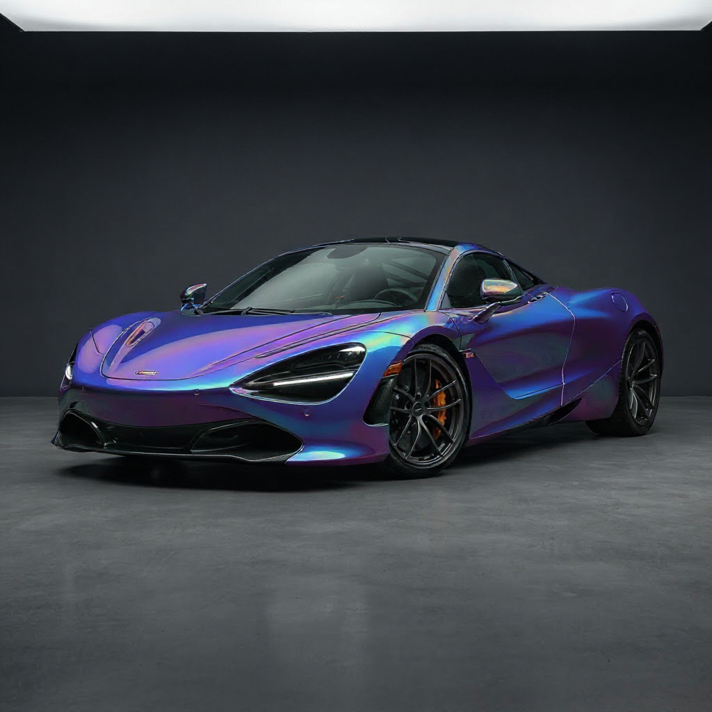 The car repainted in a glossy holographic iridescent LIQVIX finish