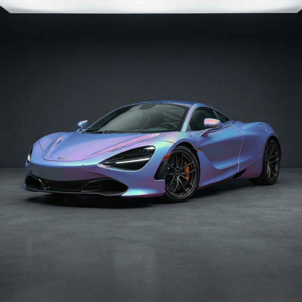 The car repainted in a matte holographic pastel iridescent LIQVIX finish